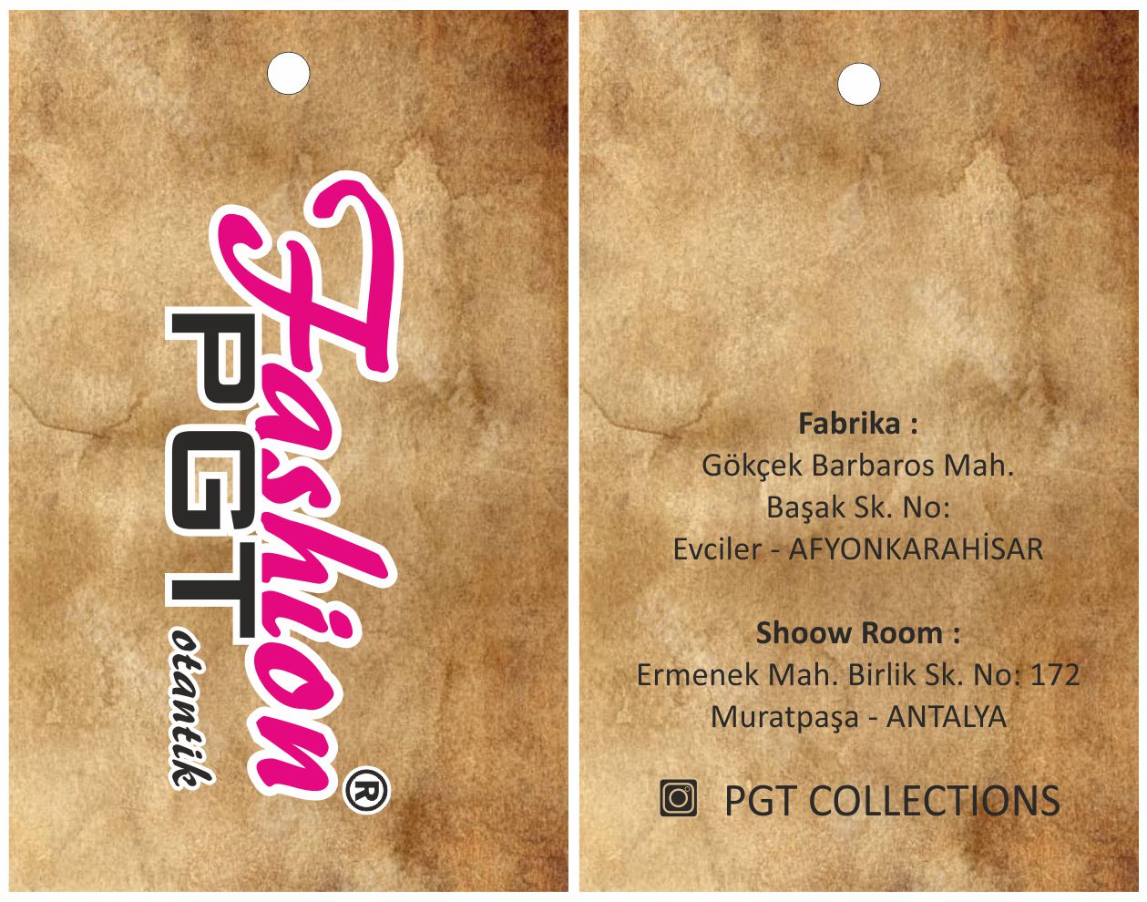 PGT Fashion karton etiket iş örneği